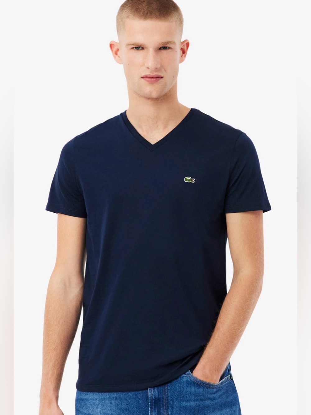 Lacoste Men's Lightweight Pima Cotton V-Neck T-Shirt Navy Summer Casual Large